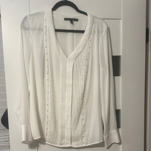 White House Black Market White Blouse with Studded Pleats